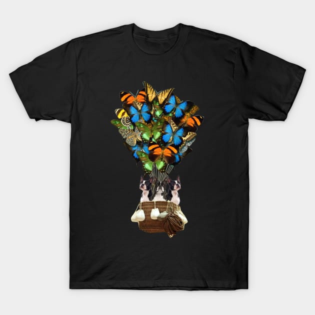 Boston Terriers Dog Butterfly Hot Air Balloon T-Shirt by Antoniusvermeu